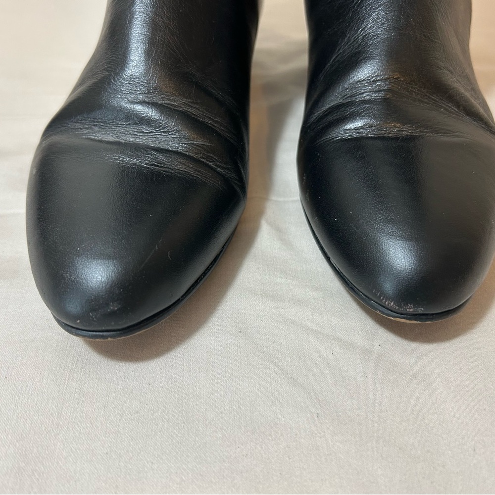 Womens Black Knee High Leather Man Made Heeled Boots Winter Size 7.5 - Picture 4 of 10